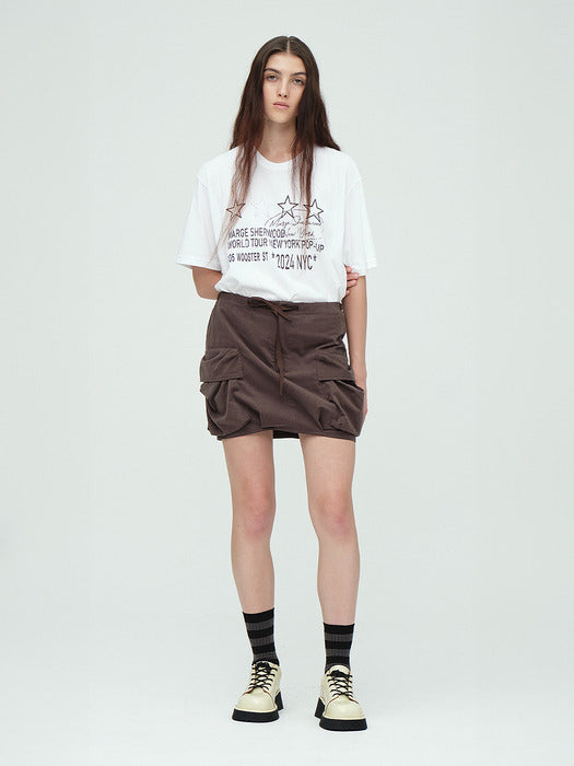DRAW STRING CARGO MINI SKIRT_brown