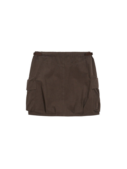 DRAW STRING CARGO MINI SKIRT_brown