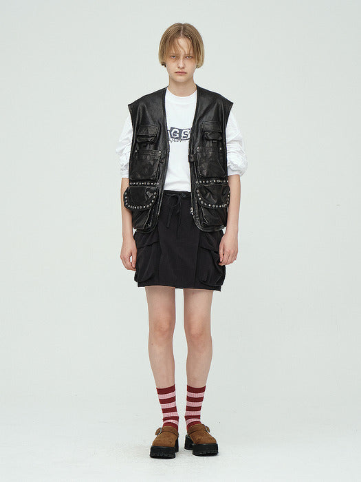 DRAW STRING CARGO MINI SKIRT_black
