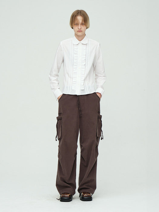 DRAW STRING CARGO PANTS_brown