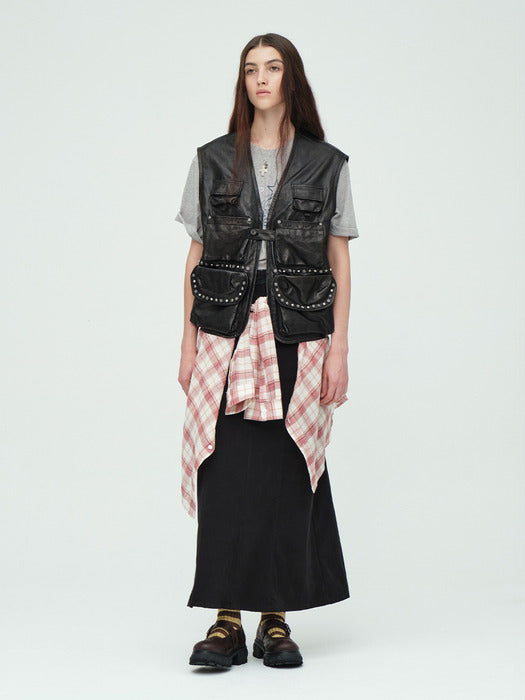 STUD LEATHER VEST_black