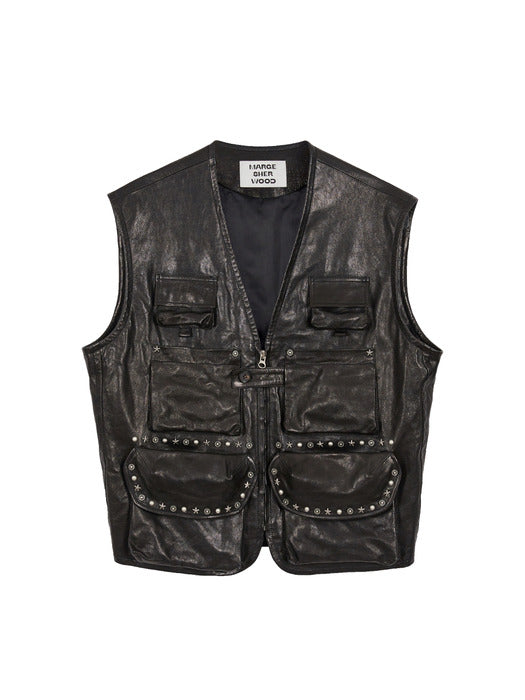 STUD LEATHER VEST_black