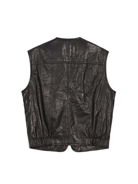 STUD LEATHER VEST_black