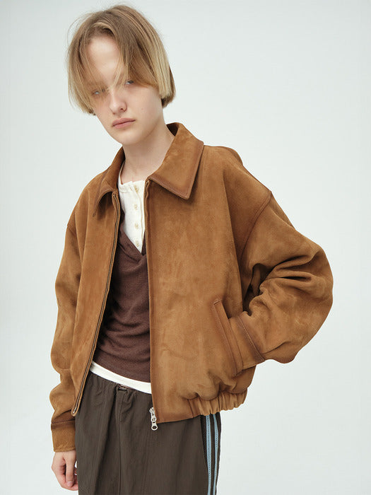 SUEDE BRUSHED BLOUSON JACKET_camel