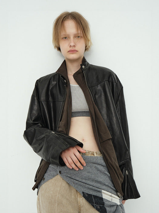 LEATHER BIKER JACKET_black