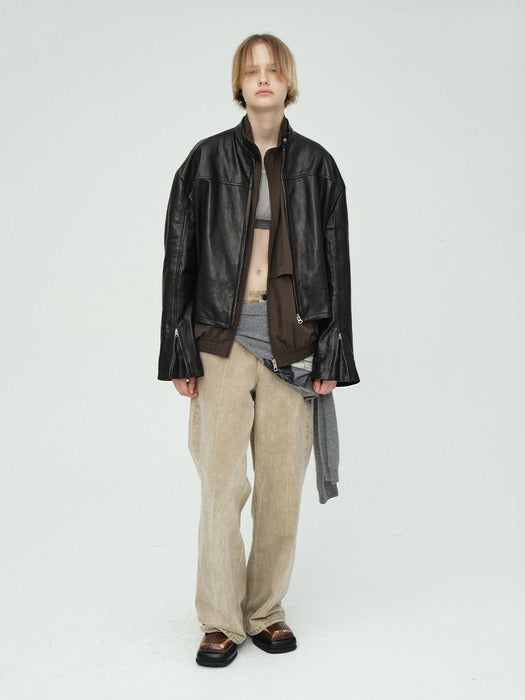 LEATHER BIKER JACKET_black
