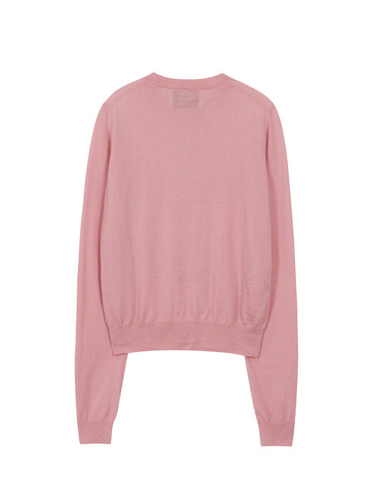 CREW NECK CARDIGAN_pink