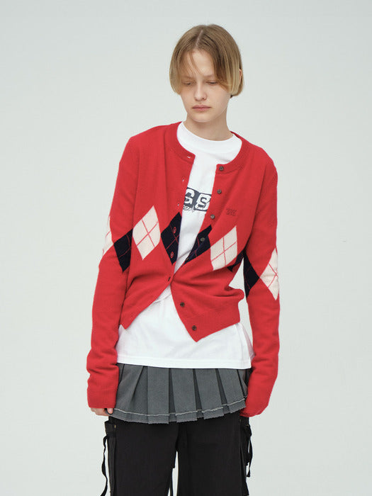 ARGYLE CARDIGAN_red