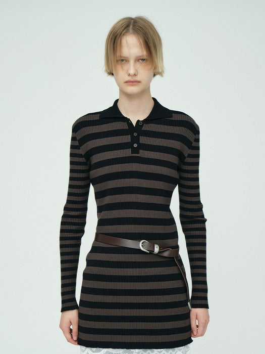 PK STRIPE MINI DRESS_khaki/black