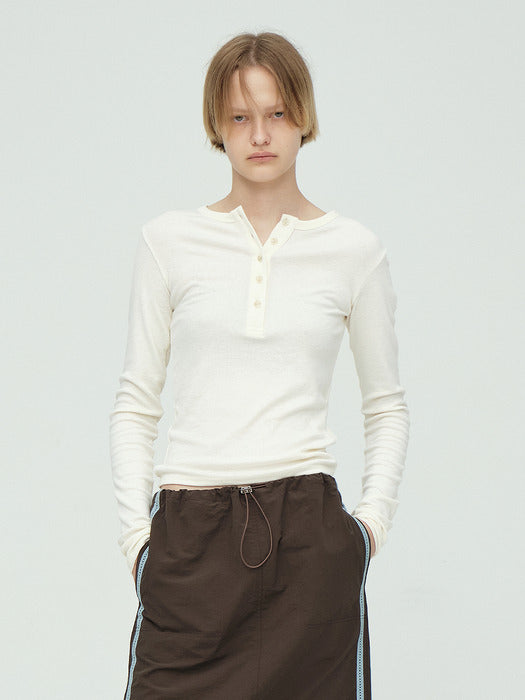RIBBED HENLEY NECK LONG SLEEVE_ivory