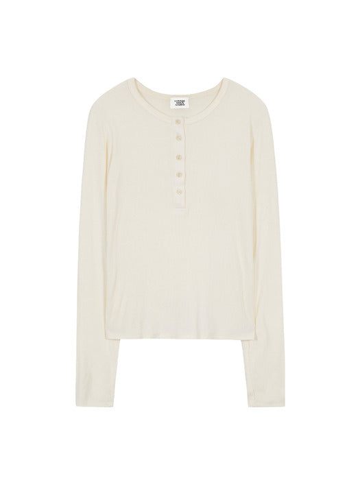 RIBBED HENLEY NECK LONG SLEEVE_ivory
