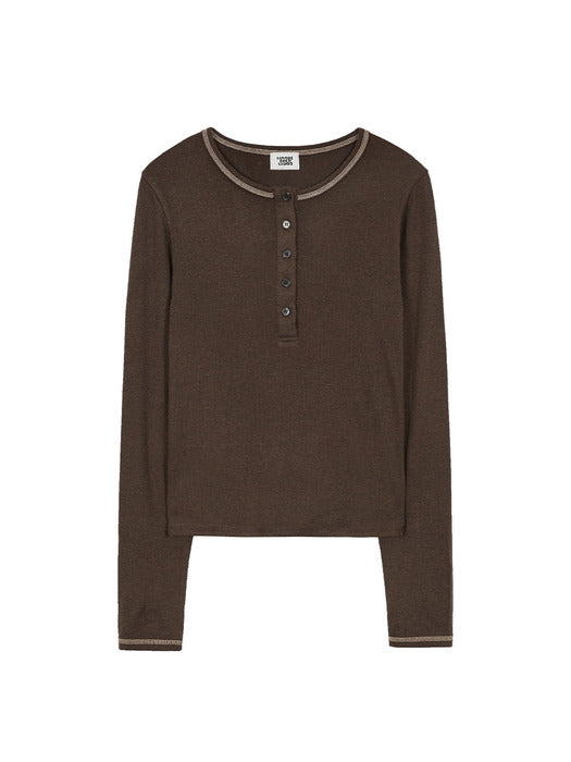 RIBBED HENLEY NECK LONG SLEEVE_brown