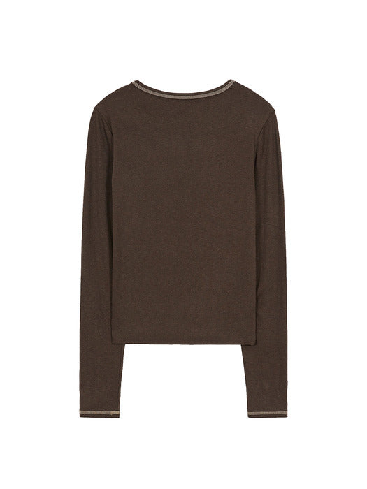 RIBBED HENLEY NECK LONG SLEEVE_brown