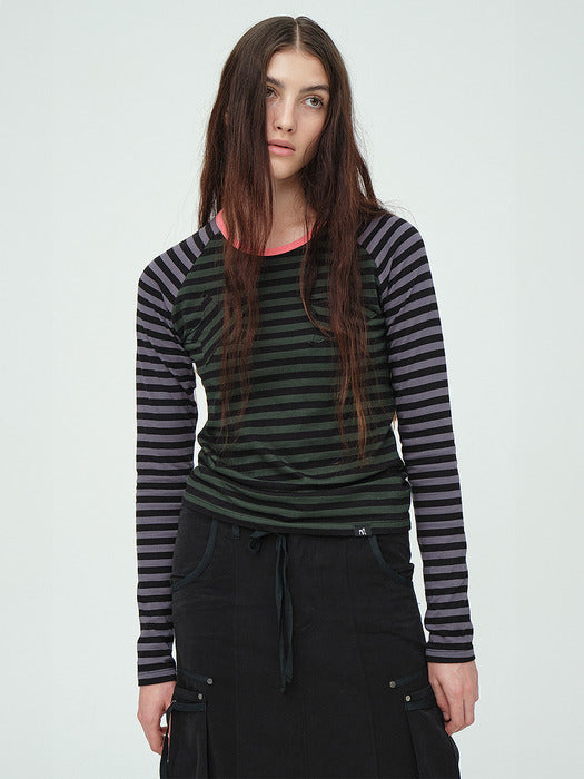 STAR STRIPE RAGLAN LONG SLEEVE_khaki