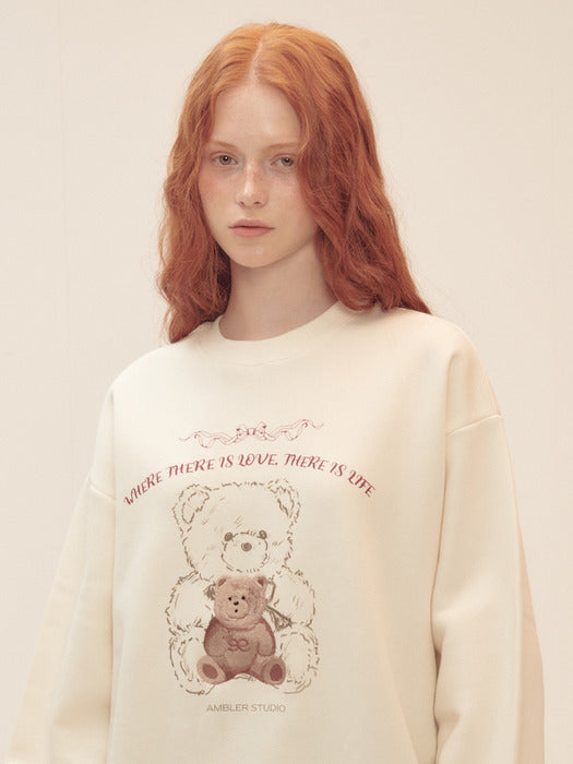 [ambler] Love Life Bear Sweatshirt AMM1207 (Ivory)