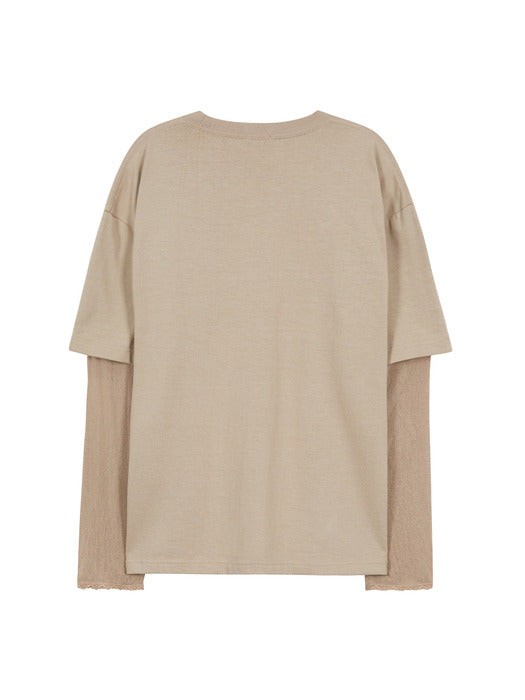LACE LAYERED T-SHIRT_beige