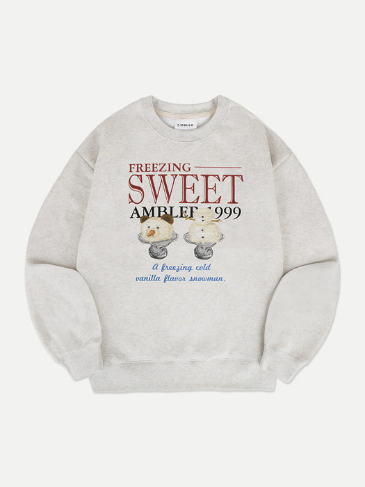[ambler] Vanilla flavor snowman Sweatshirt AMM1209 (Oatmeal)