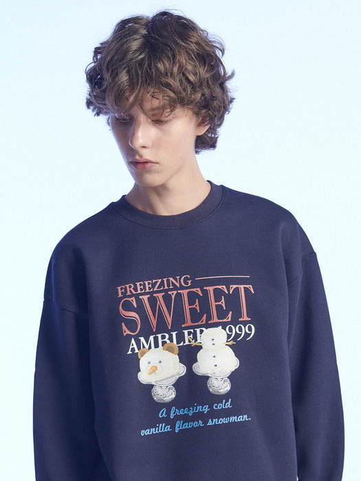 [ambler] Vanilla flavor snowman Sweatshirt AMM1209 (Navy)