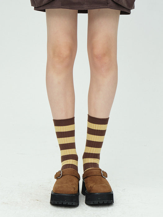 METAL STRIPE SOCKS_brown stripe