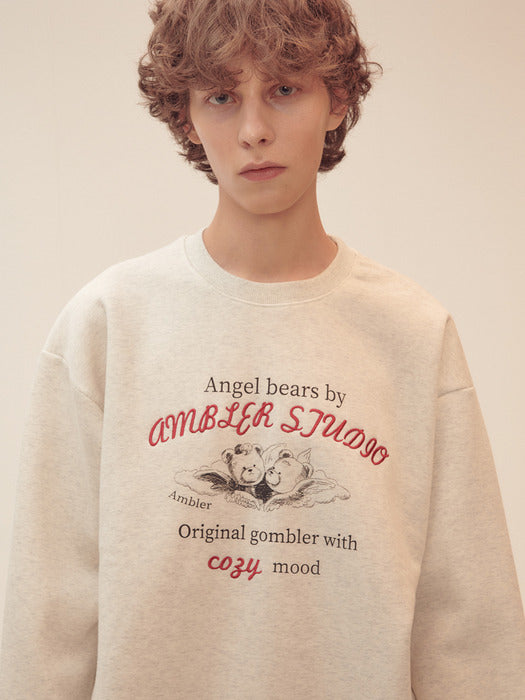 [ambler] Angel bears Sweatshirt AMM1210 (Oatmeal)