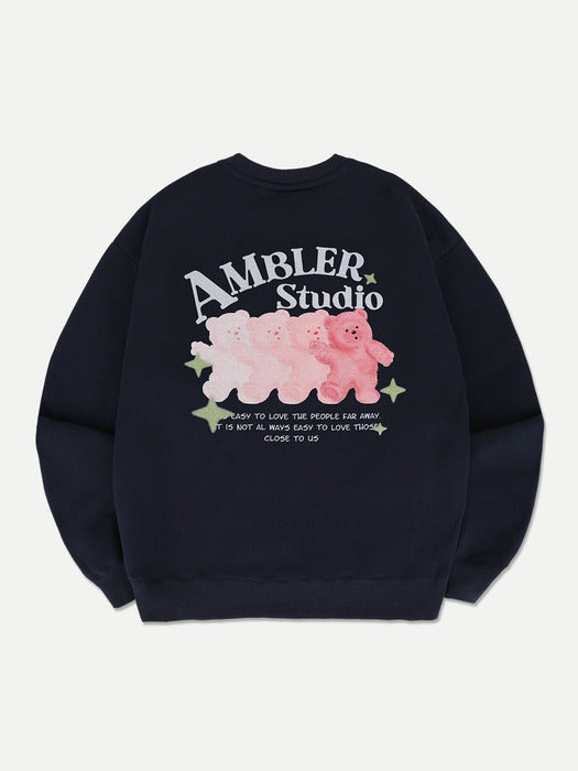 [ambler] Approaching love Bear Sweatshirt AMM1211 (Navy)