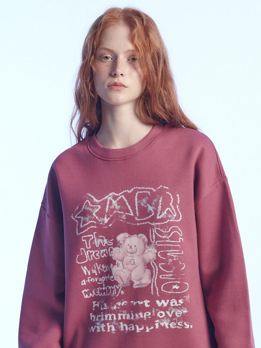 [ambler] Vintage blue bear Sweatshirt AMM1212 (Purple)