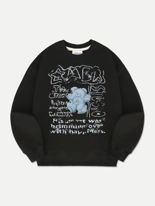 [ambler] Vintage blue bear Sweatshirt AMM1212 (Black)