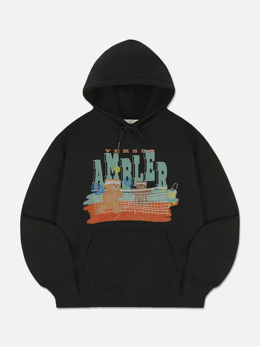 [ambler] Bear tennis match Hoodie AHP1109 (Black)