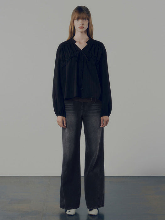 [raive] Washing Wide Denim Pants in Black VJ4XL151-10