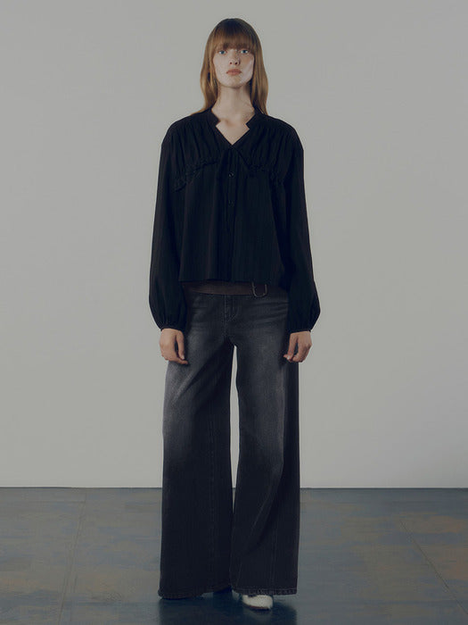 [raive] Washing Wide Denim Pants in Black VJ4XL151-10