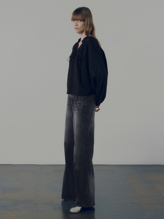 Raive Washing Wide Denim Pants in Black