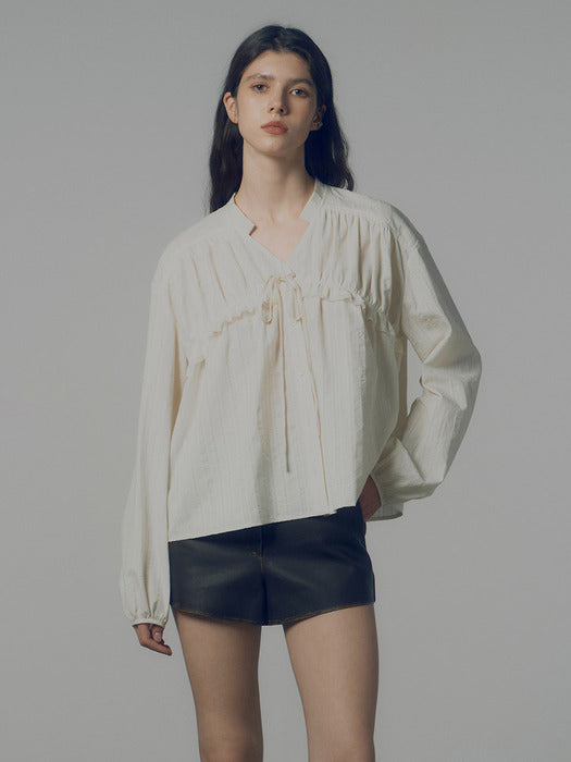 [raive] Texture Ribbon Blouse VW4AB204_2color