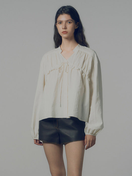 [raive] Texture Ribbon Blouse VW4AB204_2color