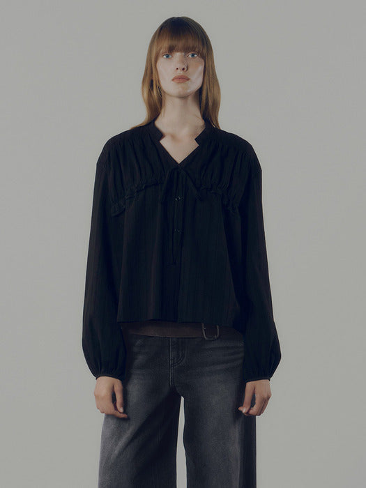 [raive] Texture Ribbon Blouse VW4AB204_2color