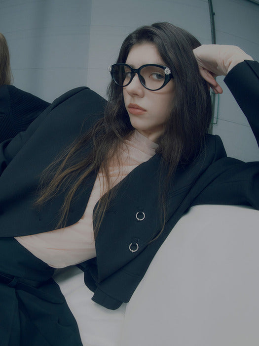 [raive] Ring Button Crop Jacket in Black VW4AJ051-10