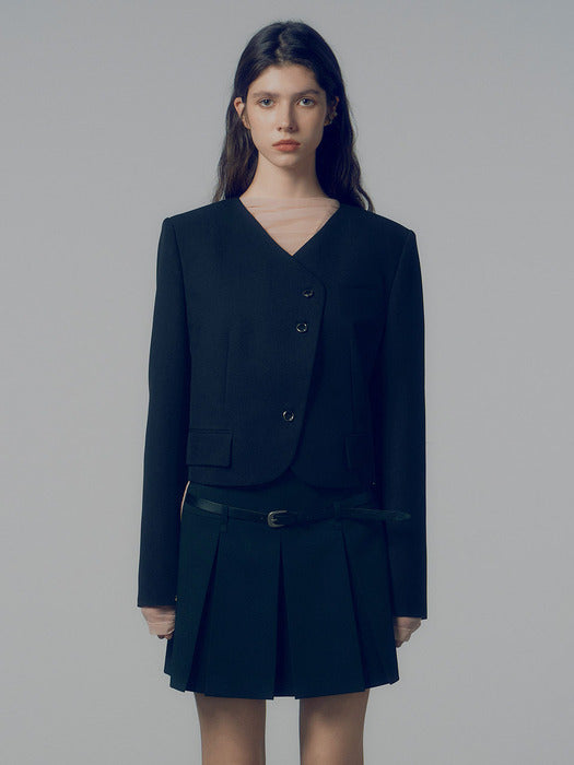 [raive] Ring Button Crop Jacket in Black VW4AJ051-10