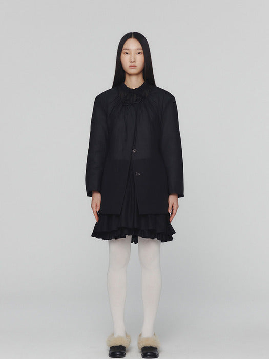 [amomento] SHEER NECK FRILL DRESS(2COLORS)