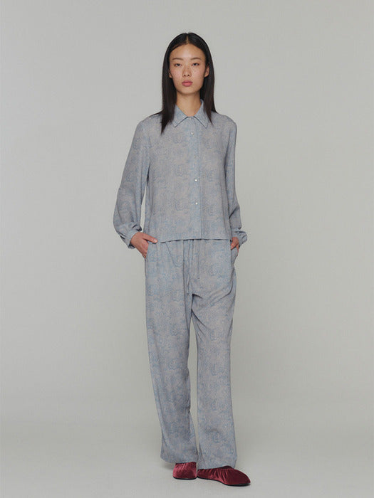 Amomento Floral Drawstring Pajama Pants(Blue)