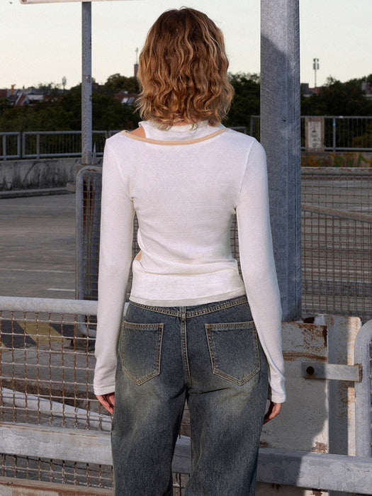 [raive] Wool Slit Layerd T-shirt in Beige VW4AE106-91