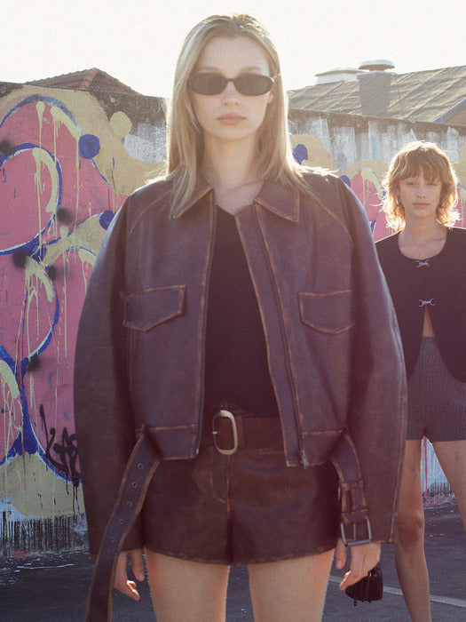 [raive] Vintage Washing Leather Jacket in Brown VL4AJ092-93