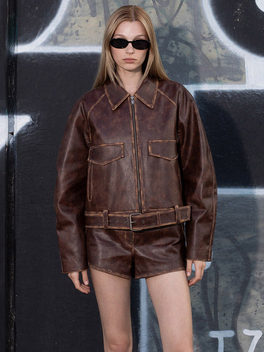 [raive] Vintage Washing Leather Jacket in Brown VL4AJ092-93