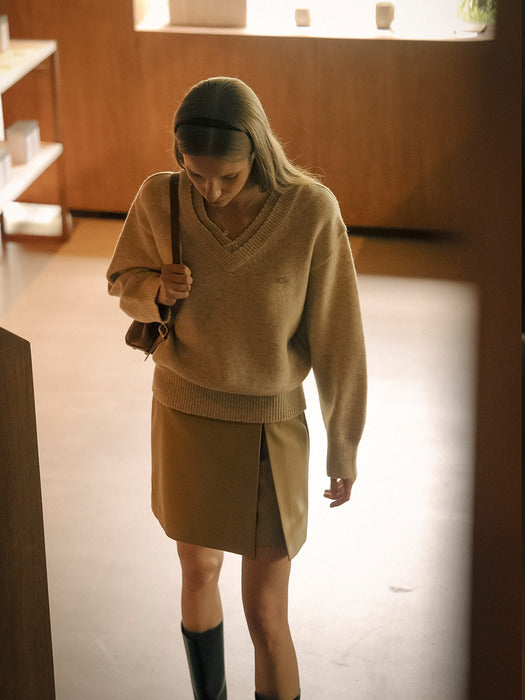 [TILLIDIE] Gold belt wrap skirt_Beige