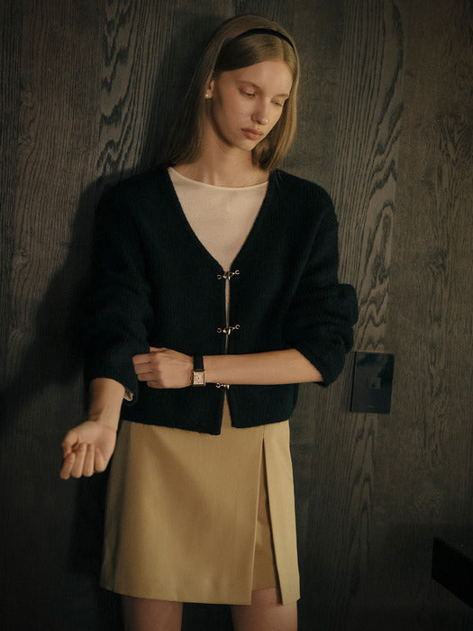 [TILLIDIE] Gold belt wrap skirt_Beige