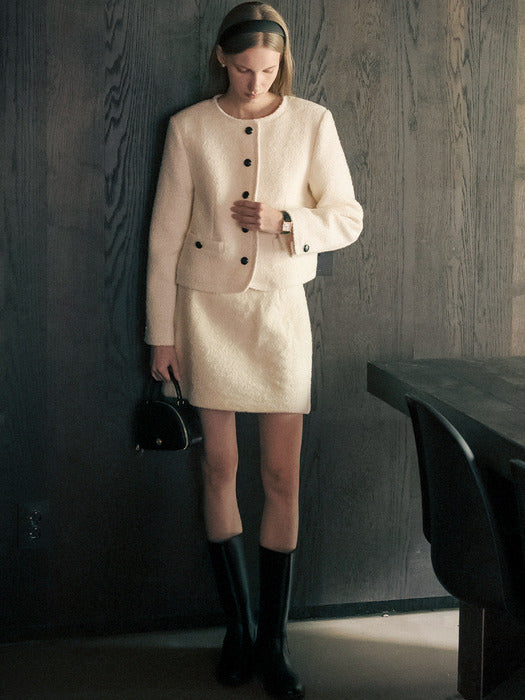 [TILLIDIE] Dylan wool boucle skirt_Ivory