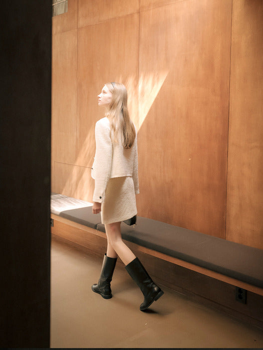 [TILLIDIE] Dylan wool boucle skirt_Ivory