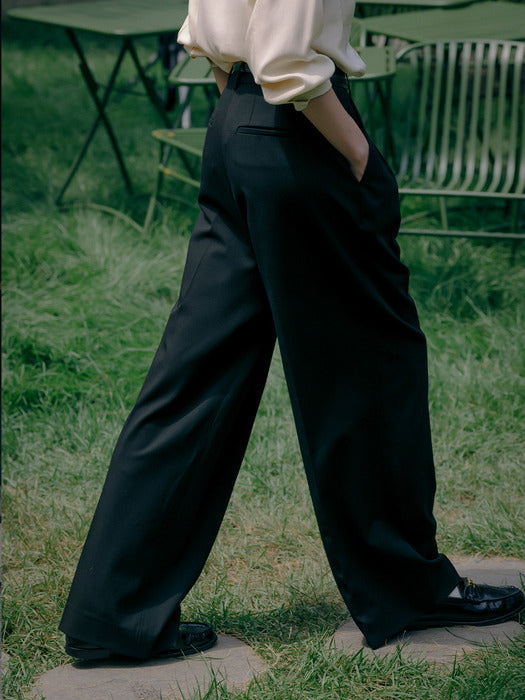 [TILLIDIE] Modern two tuck wool slacks_Black