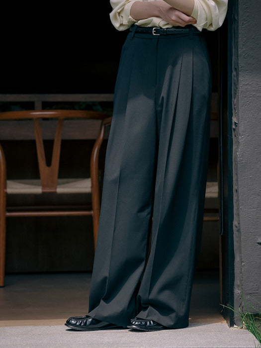 [TILLIDIE] Modern two tuck wool slacks_Black