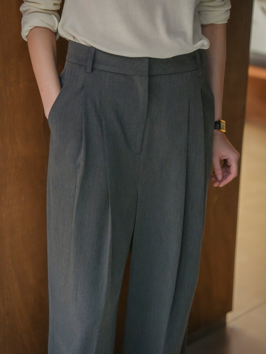 [TILLIDIE] Modern two tuck wool slacks_Charcoal