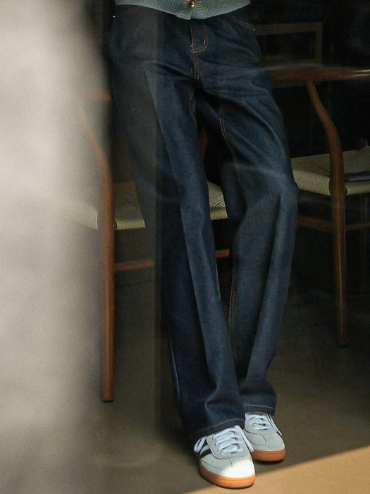 [TILLIDIE] Lucid stitch point straight denim pants_Indigo