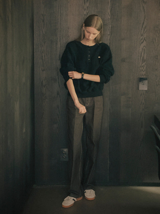 [TILLIDIE] Lucid stitch point straight denim pants_Brown